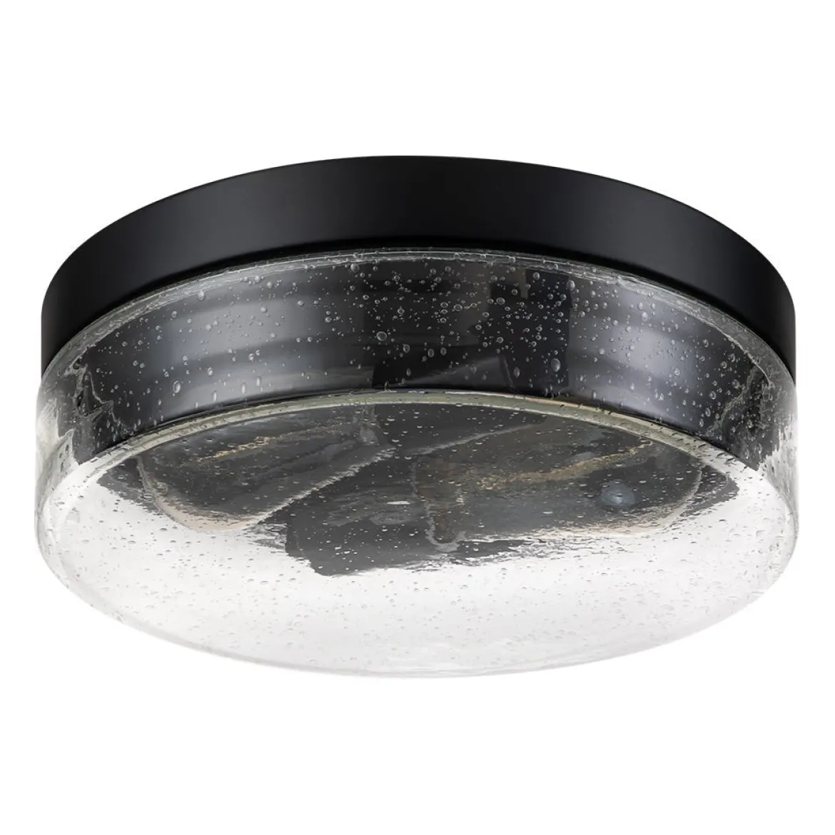 Industrial Black Round Seeded Glass Flush Mount Light