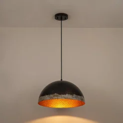 Industrial Dark Rusty Hammered Metal Dome Pendant