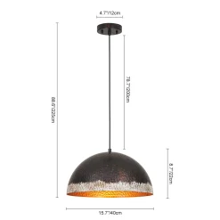 Industrial Dark Rusty Hammered Metal Dome Pendant