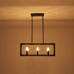 Industrial 6-Light Candle Style Black Rectangular Island Chandelier