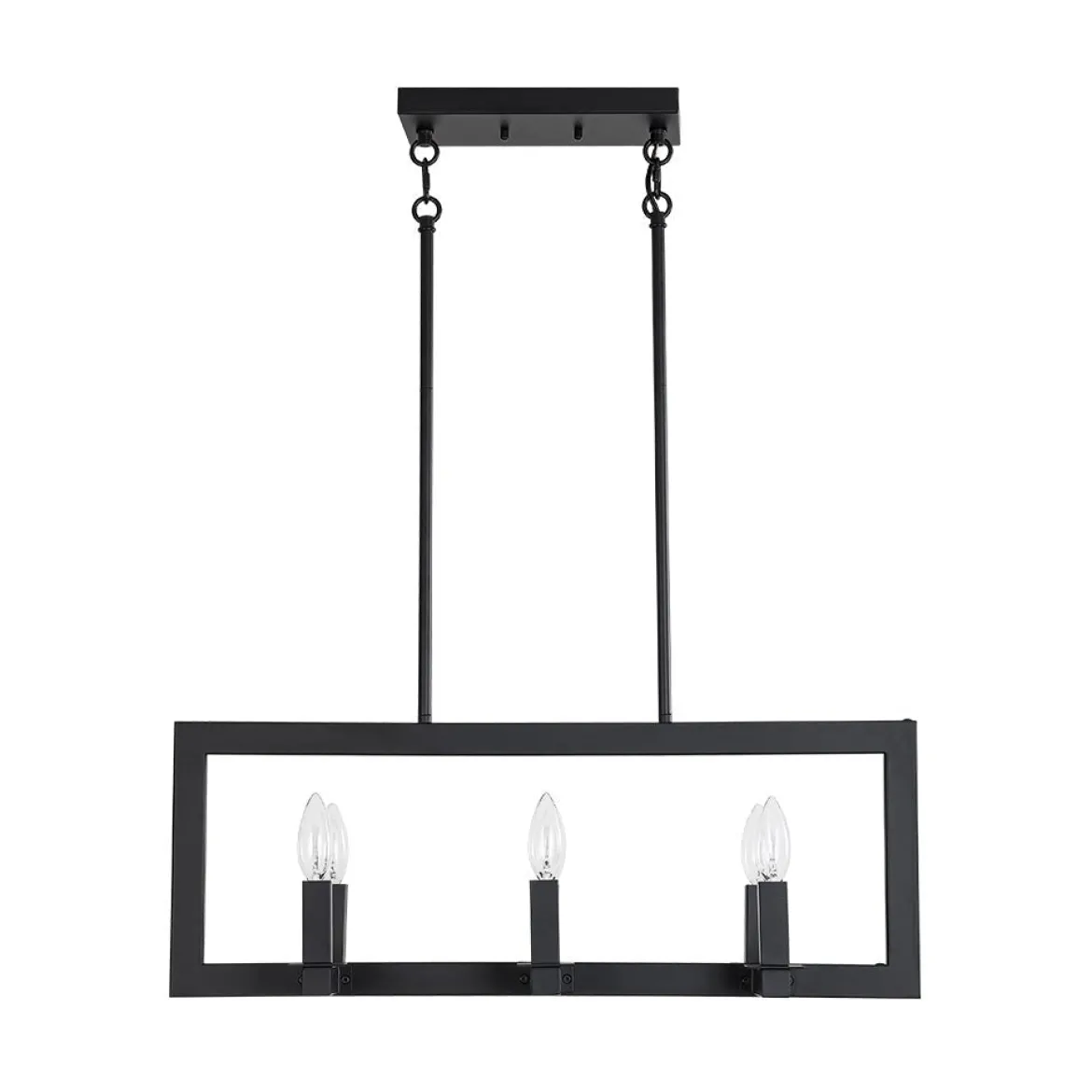 Industrial 6-Light Candle Style Black Rectangular Island Chandelier