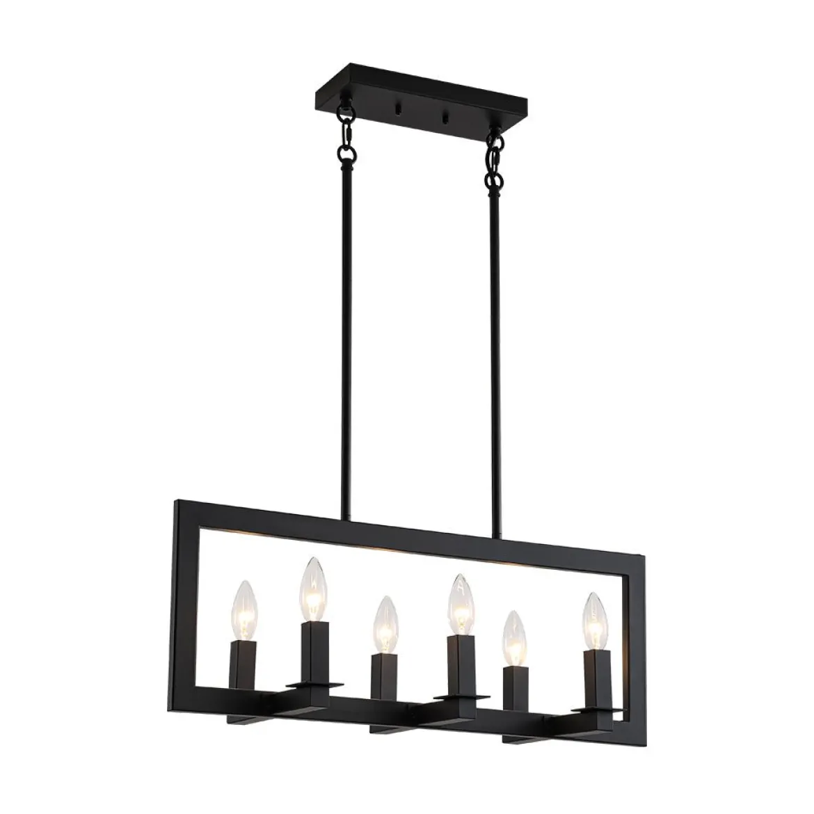 Industrial 6-Light Candle Style Black Rectangular Island Chandelier