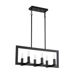 Industrial 6-Light Candle Style Black Rectangular Island Chandelier