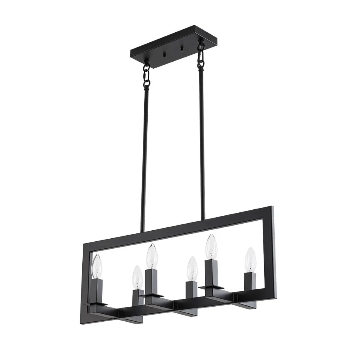 Industrial 6-Light Candle Style Black Rectangular Island Chandelier