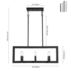 Industrial 6-Light Candle Style Black Rectangular Island Chandelier