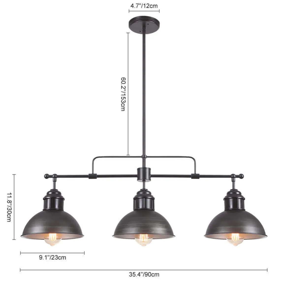 Industrial 3-light Island Pot Lid Dome Pendant