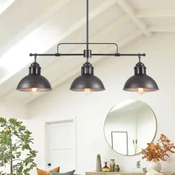 Industrial 3-light Island Pot Lid Dome Pendant