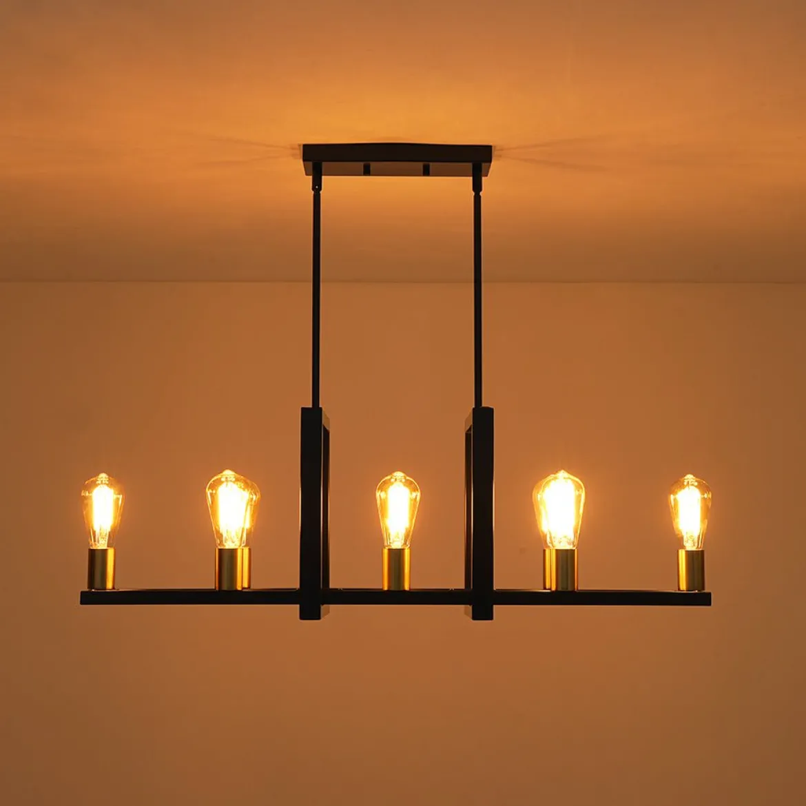 Industrial 8-Light Rectangular Kitchen Island Chandelier