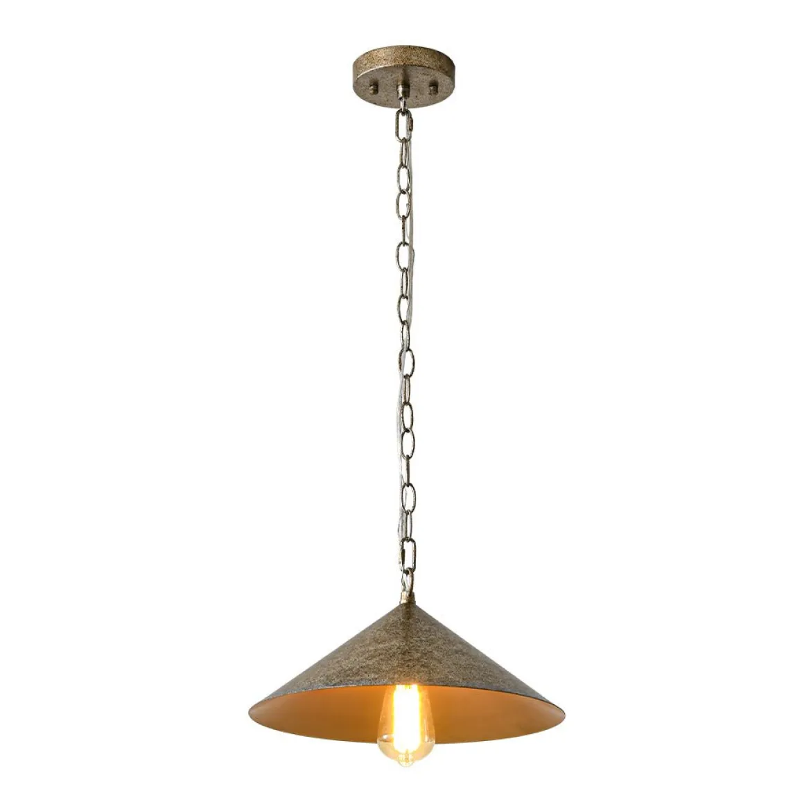Industrial 1-Light Rusty Silver Iron Cone Kitchen Pendant