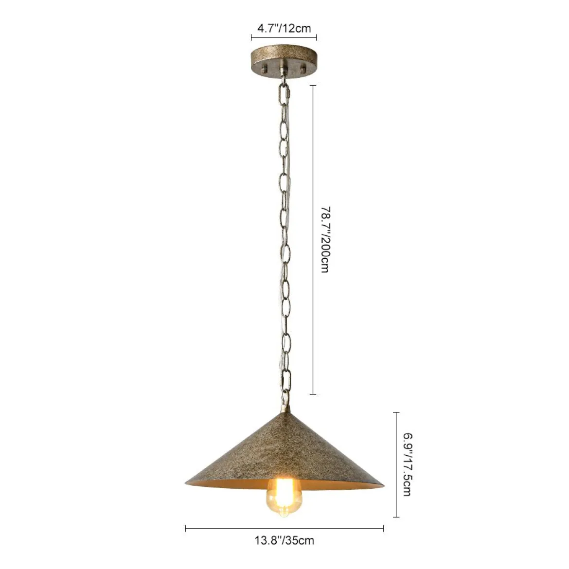 Industrial 1-Light Rusty Silver Iron Cone Kitchen Pendant