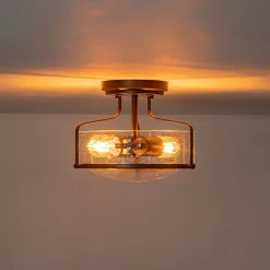 Industrial Round Seeded Glass Semi Flush Mount Light