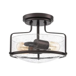 Industrial Round Seeded Glass Semi Flush Mount Light