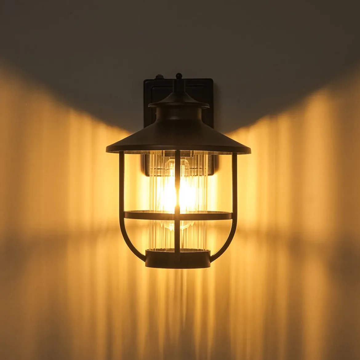 IP23 Black 1-Light Manor Wire Cage Outdoor Wall Sconce