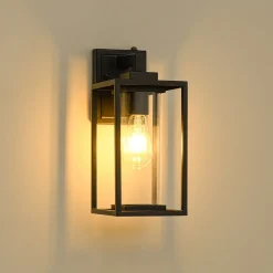 IP23 Black Rectangular Outdoor Lantern Wall Sconce