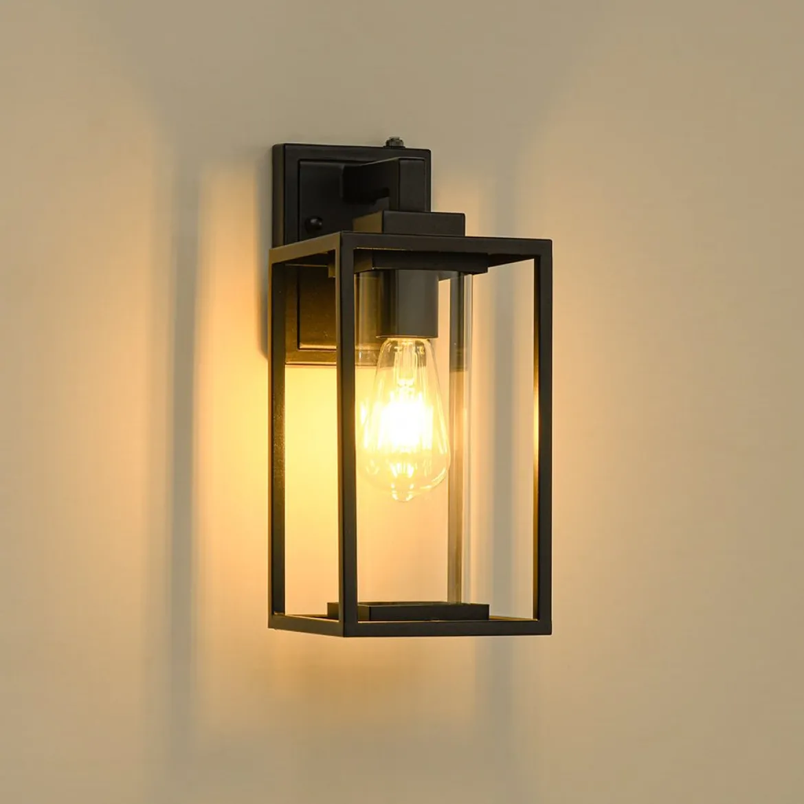 IP23 Black Rectangular Outdoor Lantern Wall Sconce
