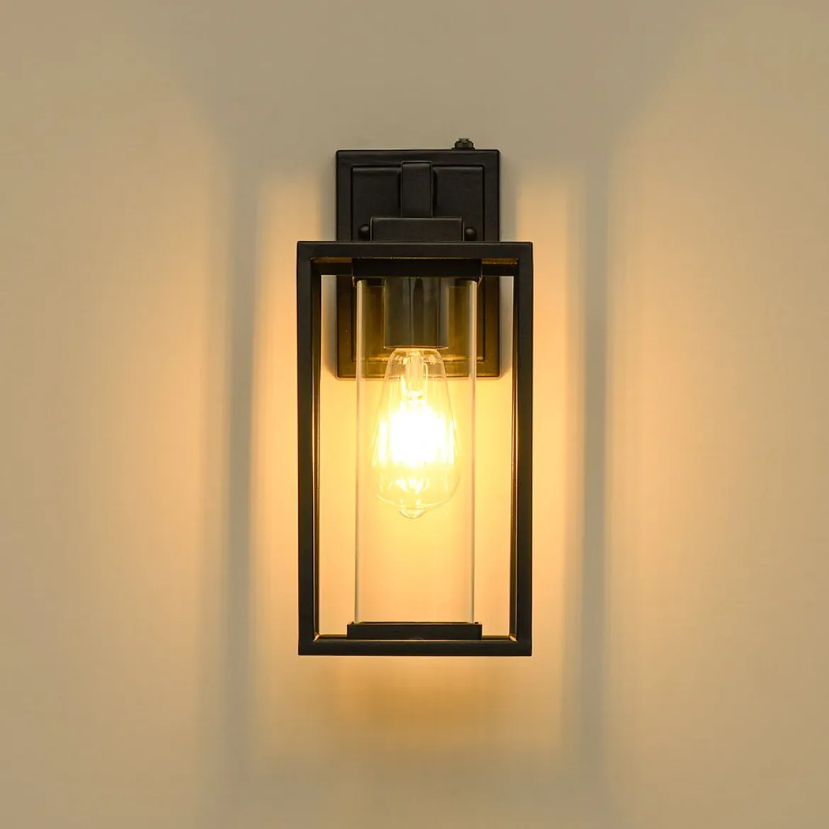 IP23 Black Rectangular Outdoor Lantern Wall Sconce
