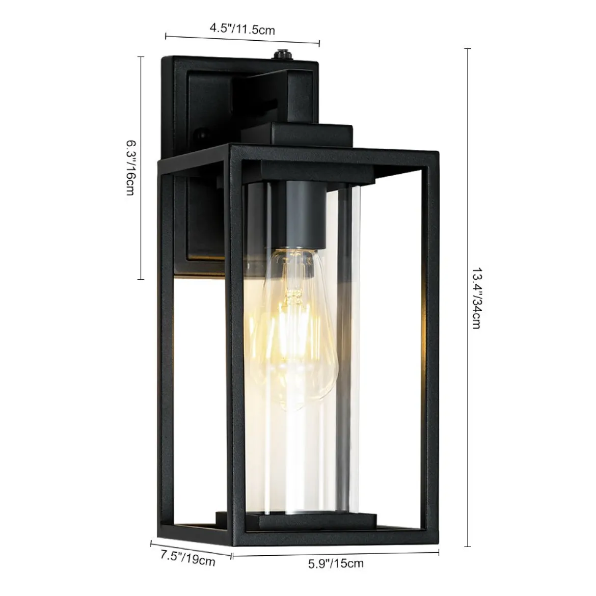 IP23 Black Rectangular Outdoor Lantern Wall Sconce