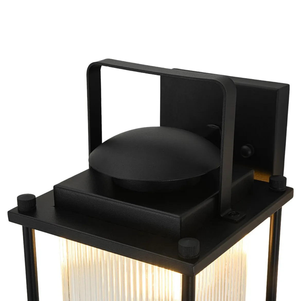 IP23 Black Ribbed Glass Square Outdoor Wall Lantern
