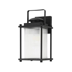 IP23 Black Ribbed Glass Square Outdoor Wall Lantern