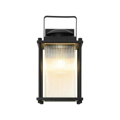IP23 Black Ribbed Glass Square Outdoor Wall Lantern