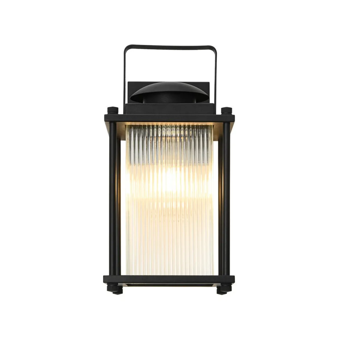 IP23 Black Ribbed Glass Square Outdoor Wall Lantern