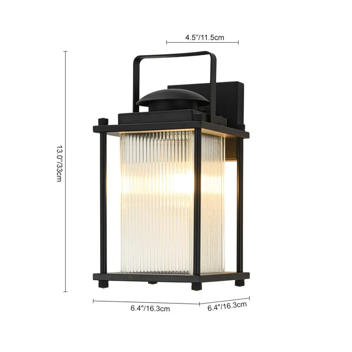 IP23 Black Ribbed Glass Square Outdoor Wall Lantern