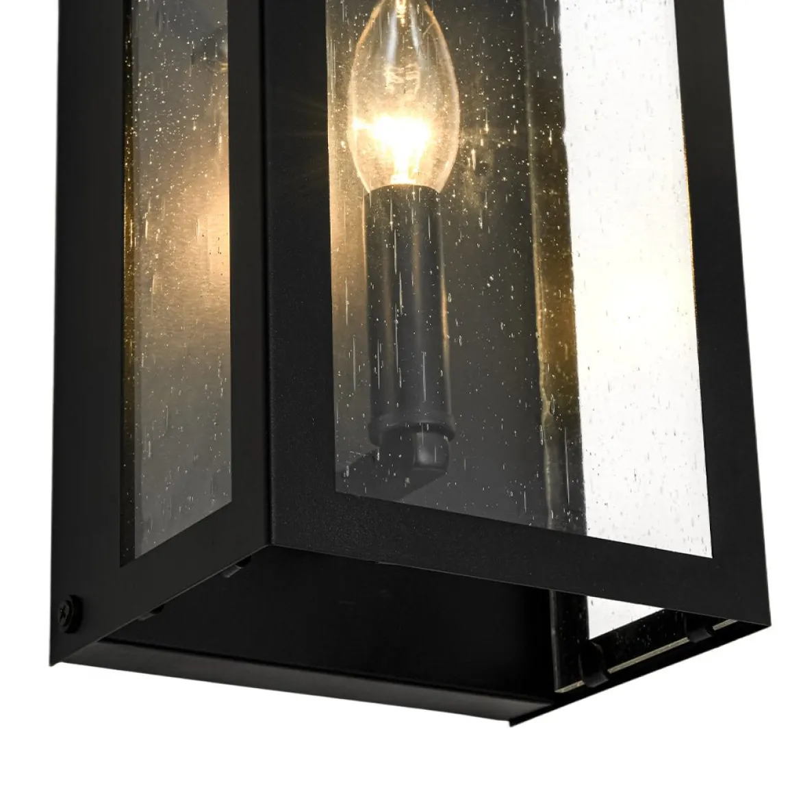 IP23 Black Seeded Glass Square Box Outdoor Wall Lantern
