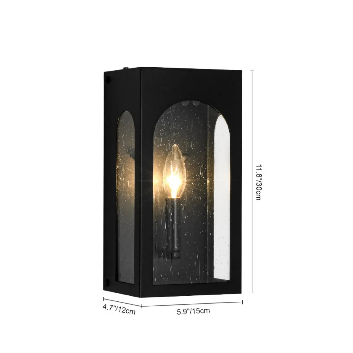 IP23 Black Seeded Glass Square Box Outdoor Wall Lantern