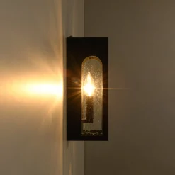 IP23 Black Seeded Glass Square Box Outdoor Wall Lantern