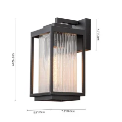 IP23 1-Light Black Ribbed Glass Outdoor Wall Lantern