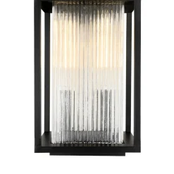 IP23 1-Light Black Ribbed Glass Outdoor Wall Lantern