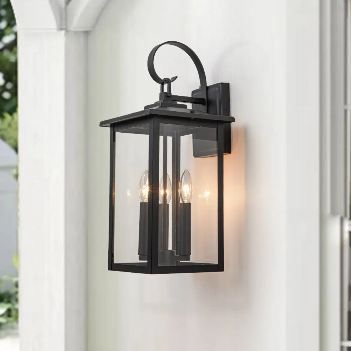 IP23 Matte Black Farmhouse 3-Light Lantern Outdoor Wall Light