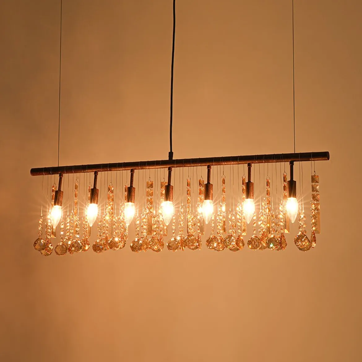 Italy Vintage Luxe Draped Amber Crystal Linear Chandelier