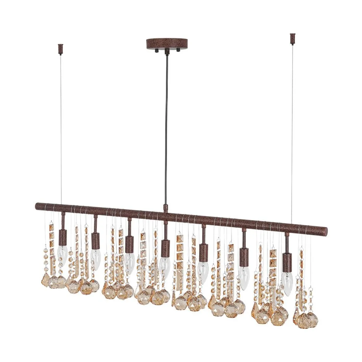 Italy Vintage Luxe Draped Amber Crystal Linear Chandelier