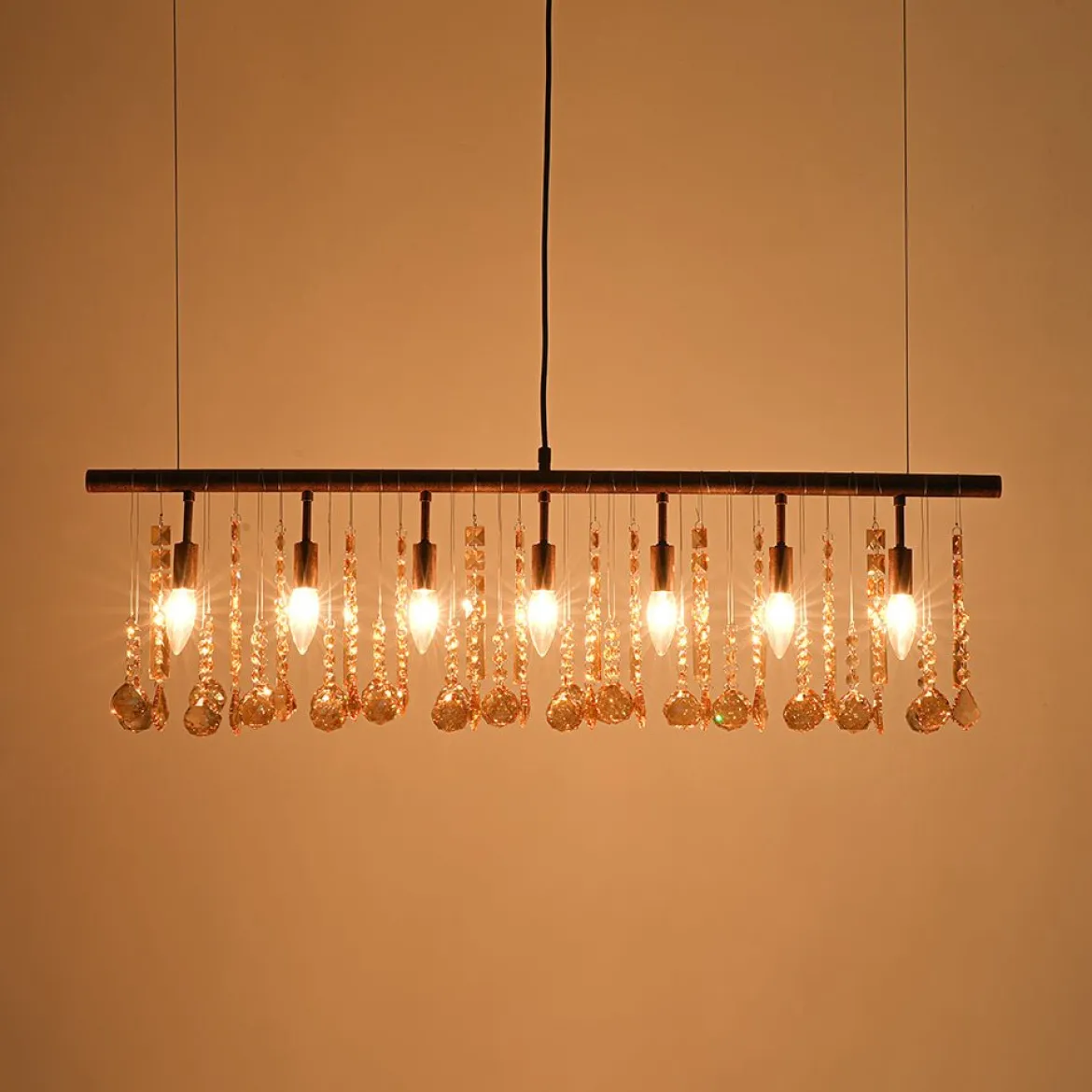 Italy Vintage Luxe Draped Amber Crystal Linear Chandelier