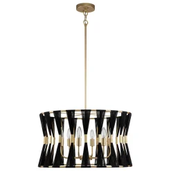 Ivory Woven Brass Open Drum Pendant Light