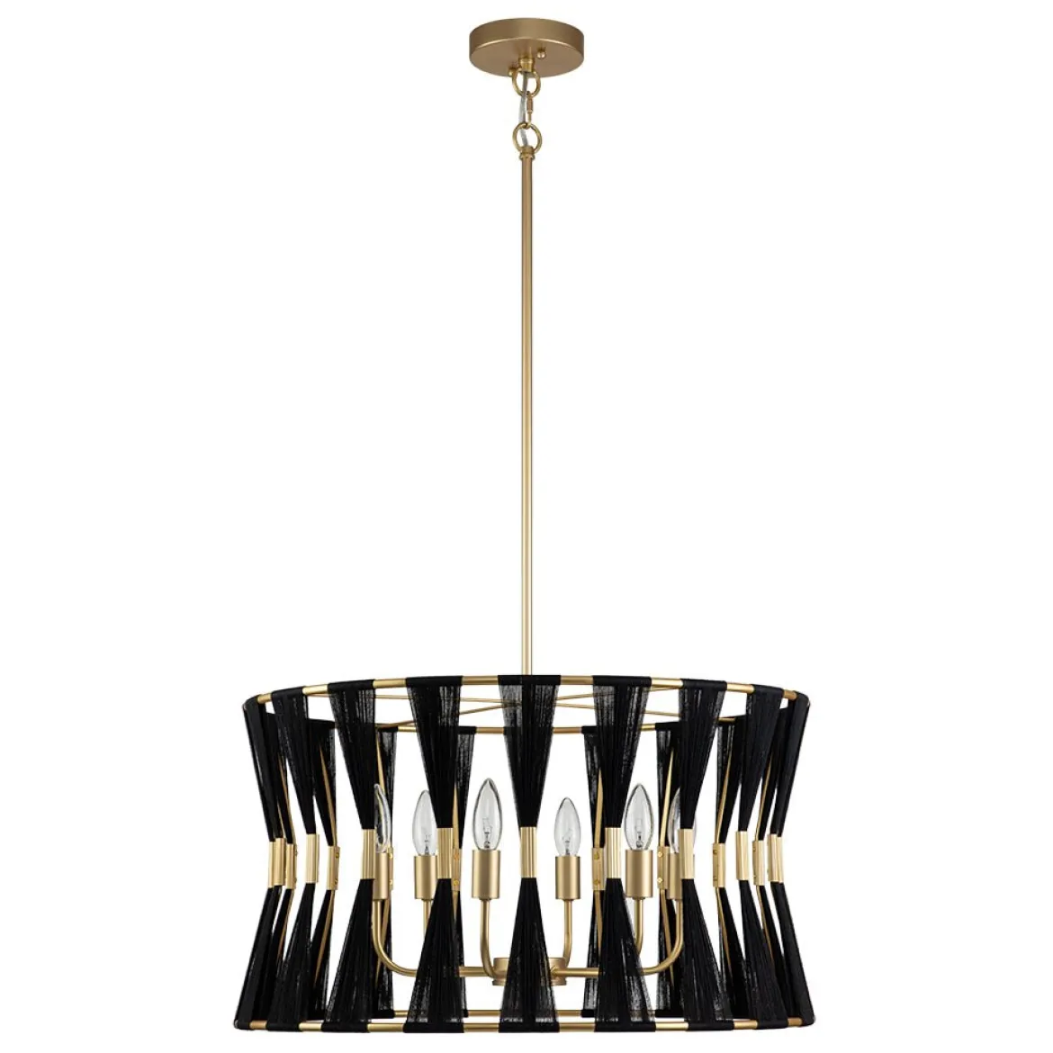 Ivory Woven Brass Open Drum Pendant Light