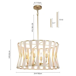 Ivory Woven Brass Open Drum Pendant Light