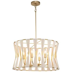 Ivory Woven Brass Open Drum Pendant Light