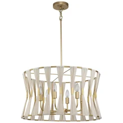 Ivory Woven Brass Open Drum Pendant Light