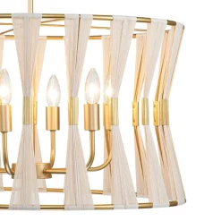 Ivory Woven Brass Open Drum Pendant Light