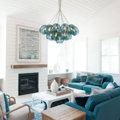 Lake House Cluster Blue Glass Globe Bubble Chandelier