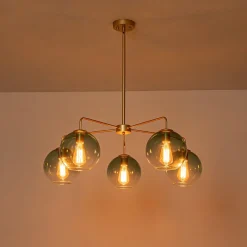 Lake House Green Glass Globe 5-Light Round Sputnik Chandelier