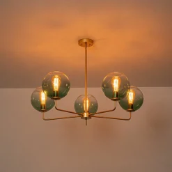 Lake House Green Glass Globe 5-Light Round Sputnik Chandelier