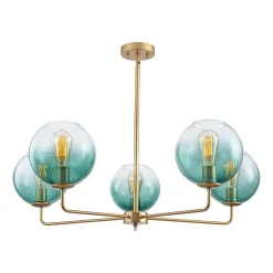 Lake House Green Glass Globe 5-Light Round Sputnik Chandelier