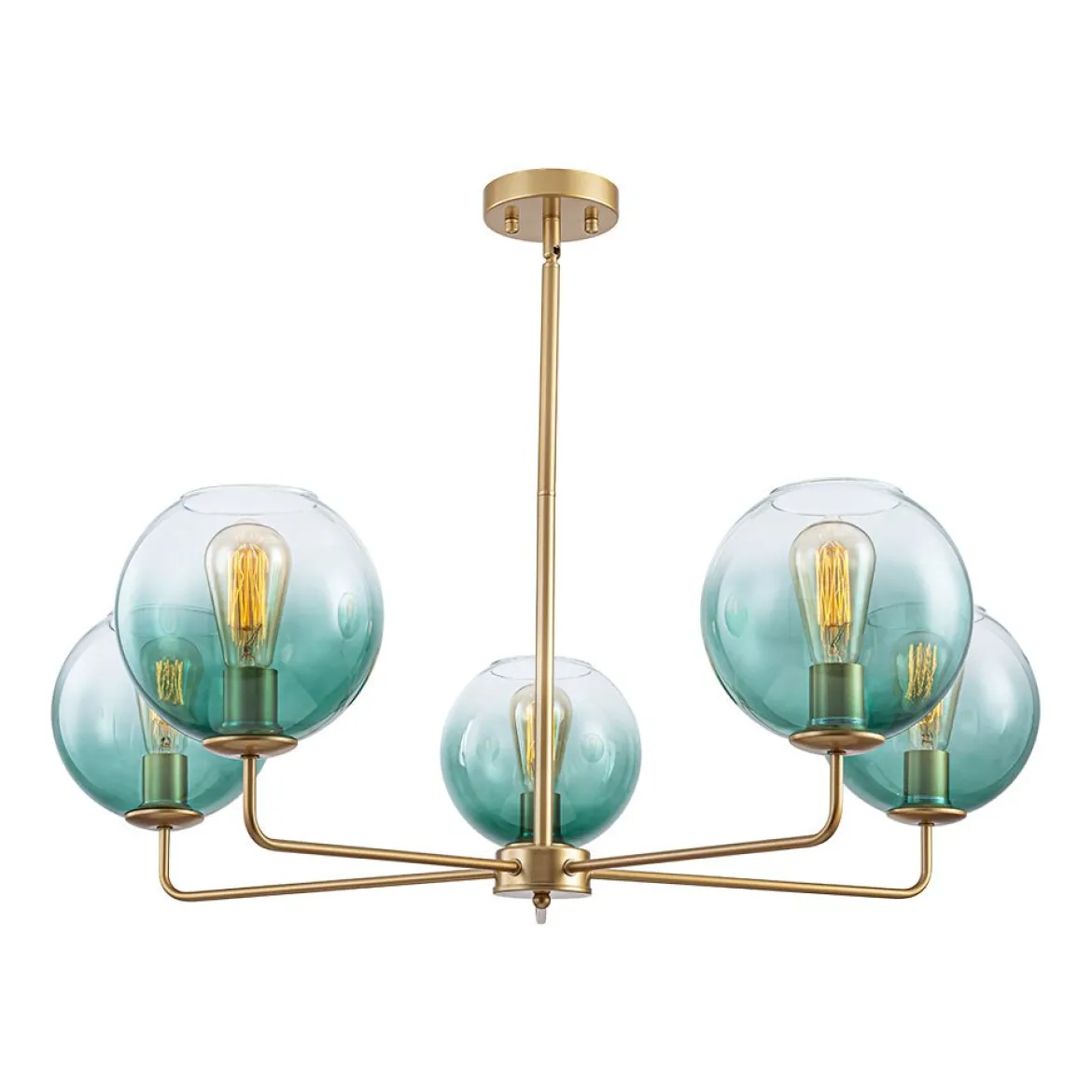 Lake House Green Glass Globe 5-Light Round Sputnik Chandelier