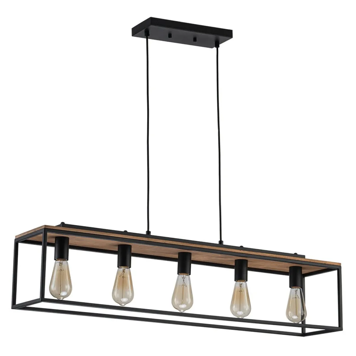 5-Light Aged Oak Iron Rectangle Cage Island Chandelier