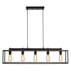 5-Light Aged Oak Iron Rectangle Cage Island Chandelier