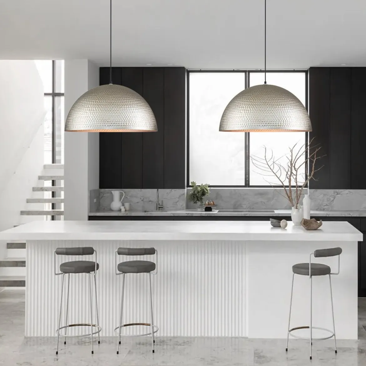 1-Light Antique Oversized Hammered Dome Pendant Light
