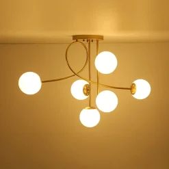 6‑Light Arch Opal Glass Globe Bubble Semi Flush Chandelier